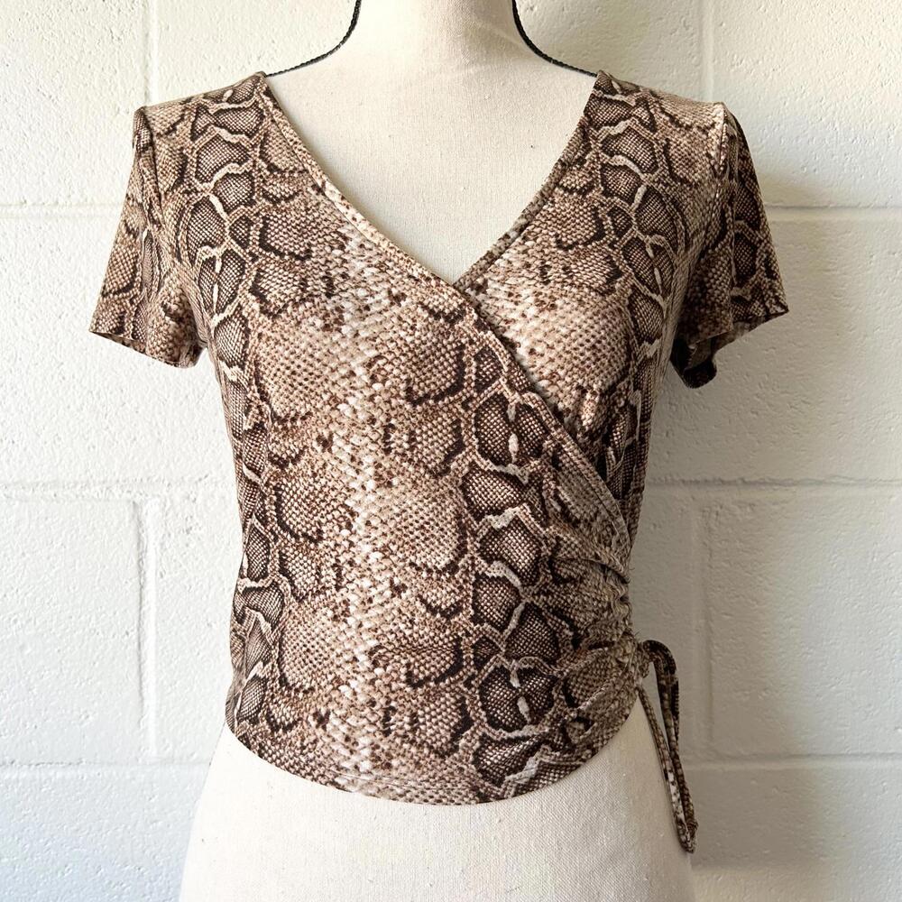 Windsor Brown Cobra Snake Animal Print Scrunch Crop Top Women’s Medium
